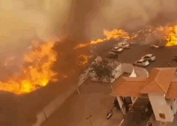 Incêndio gigante em área de mata avança sobre condomínio e leva pânico a moradores