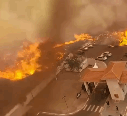 Incêndio gigante em área de mata avança sobre condomínio e leva pânico a moradores