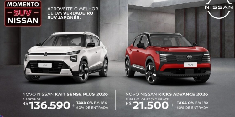 Nissan oferece condições especiais na Linha Kait e no novo Nissan Kicks