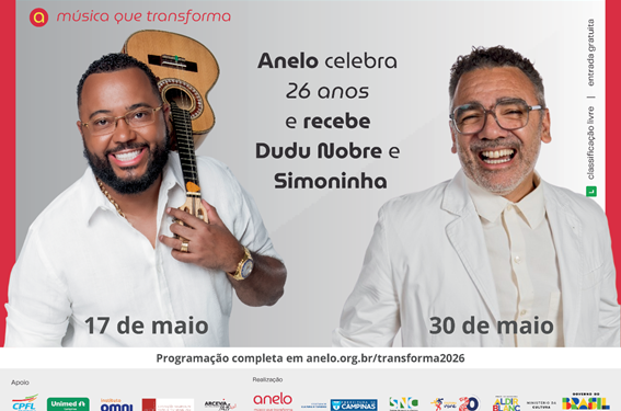 Anelo celebra 26 anos com apresentações de Dudu Nobre e Wilson Simoninha 